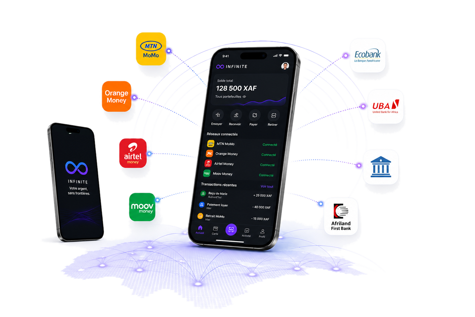 Application INFINITE connectée à MTN, Orange, Airtel, Moov et aux banques