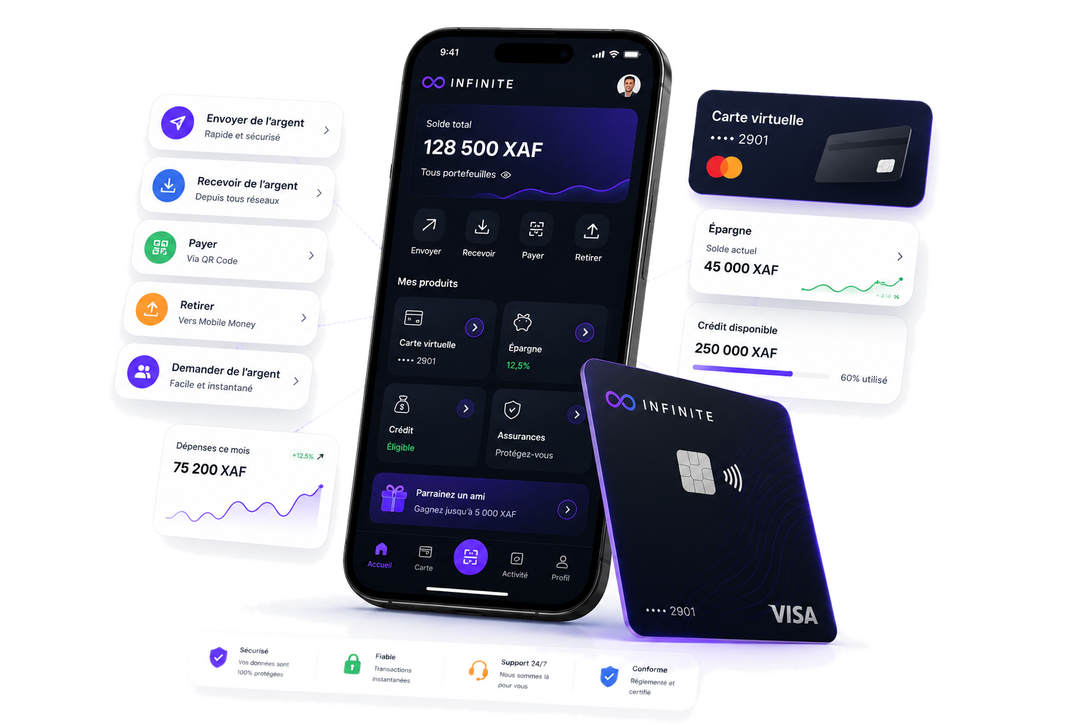 Application INFINITE avec wallet, carte virtuelle, épargne et crédit