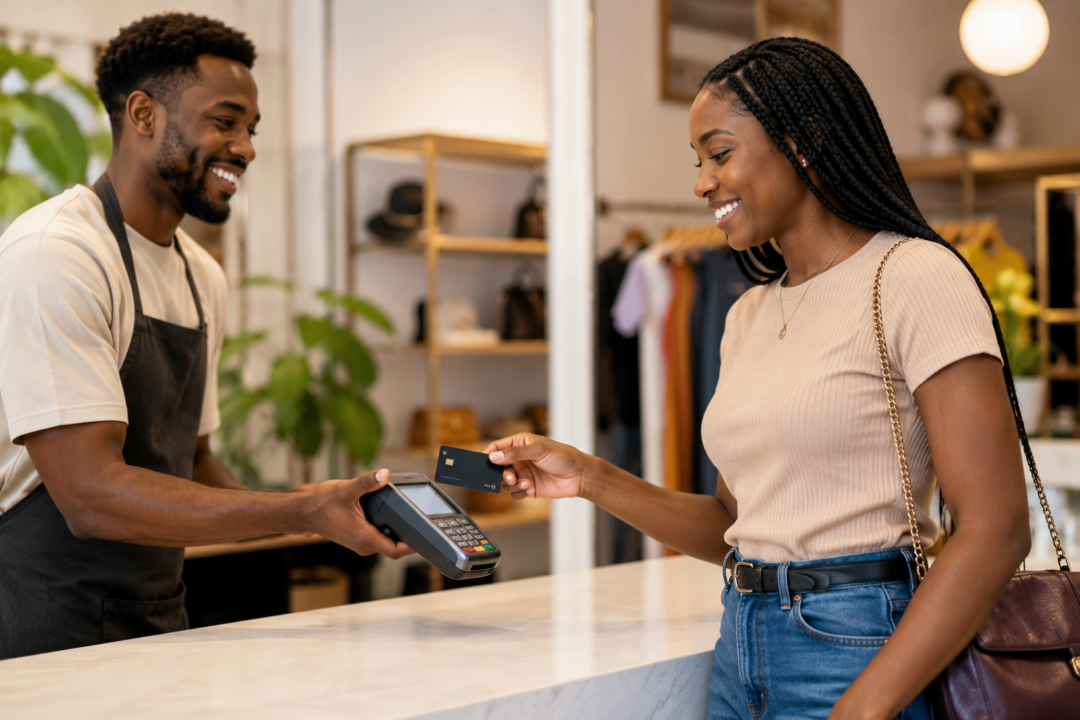 Cliente réglant un achat avec sa carte INFINITE en magasin